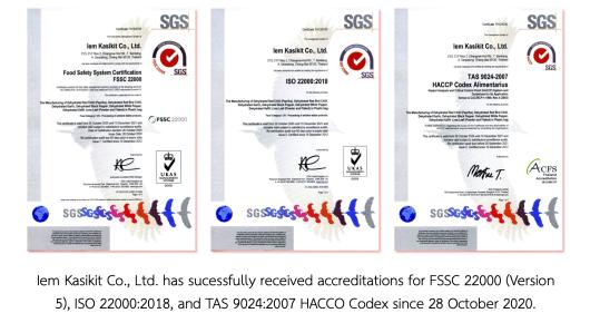 Iem Kasikit Co., Ltd. has sucessfully attained 3 quality system accreditations